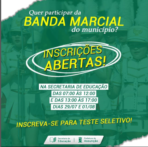 Prefeitura abre inscrições para a Banda Marcial do nosso município